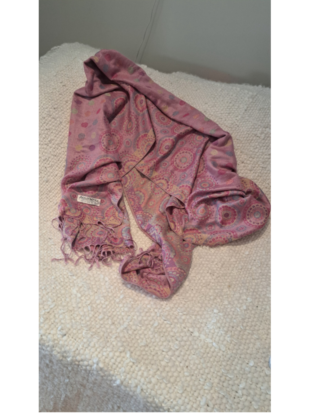 Women's Authentic Pashmina Scarf One Size Pink Yellow Paisley